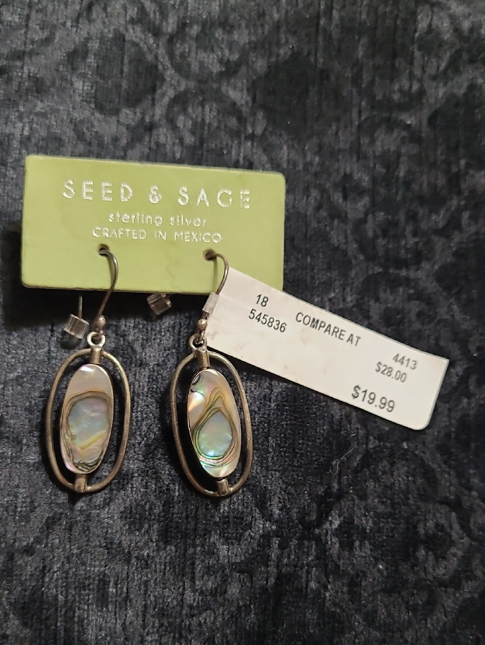 New Sterling Silver Abalone And Onyx Reversible Drop Earrings Crafted In Mexico